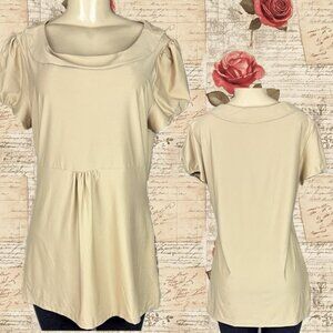 Essentials By Milano L Khaki Crew Collar Elastic Waist Short Sleeve Tunic Top